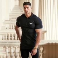 European and American style Fashion Zip Print Polo Tees Mens Cotton Slim Polo Shirts with Short Sleeve Fitness Polo T-Shirt - details 3
