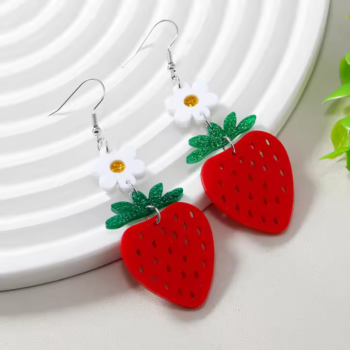 ZhongT board fruit super cute white flowers red fresas, personalidad de verano, pendientes exagerados - 1