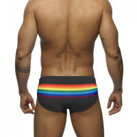 Jessborn calzoncillos de baño para hombre, bañador sexy a la moda con rayas de arcoíris, pantalones cortos de natación de cintura baja, traje de baño de entrenamiento de playa de primavera caliente - details 3