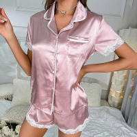 Conjunto de mujer, ropa de dormir de manga corta de seda satinada lujosa, ropa informal para el hogar, ropa de dormir para mujer - details 48