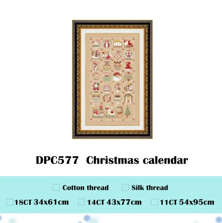 Kit de punto de cruz para calendario de Navidad, diseño de patrón de dibujos animados, 18ct, 14ct, 11ct, lino, lienzo bordado, DIY - 1