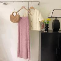 Camisola Vintage sin mangas, vestido a media pantorrilla para mujer, negro, rosa, morado, blanco, plisado, vestidos por debajo de la rodilla, vestidos de noche para niña, ropa - details 10
