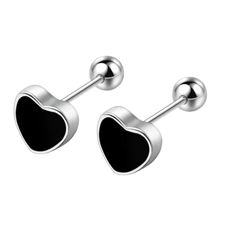 Dazzlingrock Collection Aretes Tipo Dormilona En Forma De Corazón De Diamante Negro Redondo De 0.25 Quilates (ctw) De 1/4 Quilates, Disponibles En Metal De 10 K/14 K/18 K Y Plata De