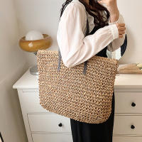 Bolso de playa de verano para mujer bolso de ratán tejido hecho a mano paja de gran capacidad bolso de hombro de cuero para mujer nuevo bohemio - details 6