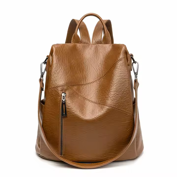 Mochilas de cuero suave para mujer, bolso de viaje impermeable, bolsos casuales para mujer, mochila antirrobo, estilo vintage, gran capacidad, color verde oscuro - 1