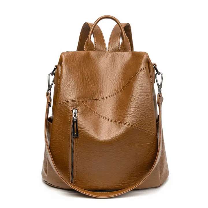 Mochilas de cuero suave para mujer, bolso de viaje impermeable, bolsos casuales para mujer, mochila antirrobo, estilo vintage, gran capacidad, color verde oscuro - 1