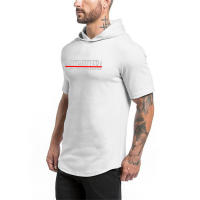Fashion Short-Sleeved Hooded Print T Shirt Men Casual Fitness Top Hip Hop Loose Streetwear Summer Breathbale Cotton Gym Shirts - details 3