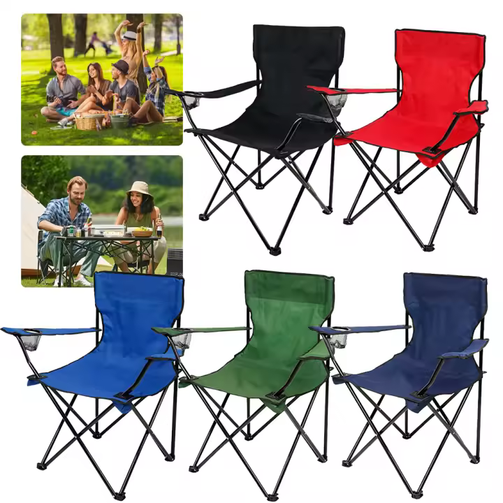 Silla de camping plegable, silla de pesca al aire libre con bolsa de transporte y reposabrazos, adecuada para picnics en la playa - 1