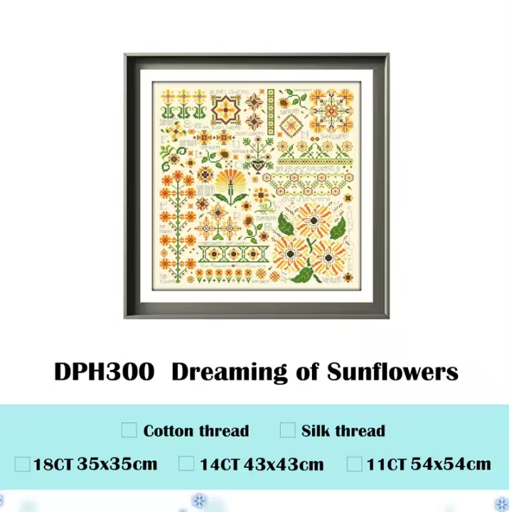 Kit de punto de cruz Dreaming of Sunflowers, tela de algodón amarillo claro, 18ct, 14ct, 11ct, DIY, para decoración de la pared del hogar - 1