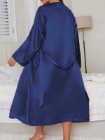 Conjunto de 2 Piezas de Seda 100% Vestido Largo con Cinturón y Abalorio Ropa Casual para Mujeres - details 9