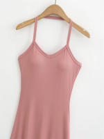 V-neck halter neck bust pad suspender dress feminine outer wear slim stretch bottoming long skirt - details 1