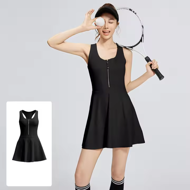 1 vestido deportivo para mujer, vestido antideslizante para exteriores, vestido de tenis con cremallera, vestido de bádminton para correr y fitness - 1