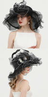 Gorra de Derby a Cuadros con Plumas y Flores para Mujer 2024 Verano Gorra de Boda de Organza con Velo Amplio Ccare de Polyester Secado Normal Instrucciones de Cuidado - details 1