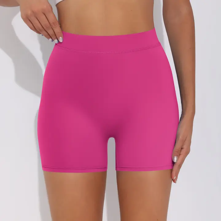 Hamidou pantalones cortos de Yoga de Color sólido para mujer, pantalones cortos deportivos elásticos de cintura alta para Fitness, glúteos de melocotón, pantalones de Yoga para correr - 1