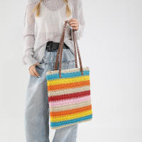 Bolso de hombro a rayas para mujer, bolsa de paja tejida a mano, portátil, de gran capacidad, informal - details 5