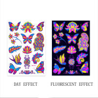 Pegatina de tatuaje facial fluorescente para Halloween, tatuaje falso de mariposa, rosa, Festival, Fiesta de máscaras, pegatina corporal - details 12
