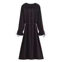 Spring 2025 Women Layered Ruffle V Neck A-line Midi Dress Long Sleeve With Belt Elegant Lady Dresses Burgundy Vestidos - details 3