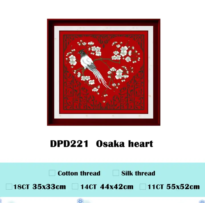 Kits de punto de cruz de corazón de osaka, diseño de patrón de flores de animales, bordado de lienzo rojo, costura DIY, 18CT, 14ct, 11CT - 1