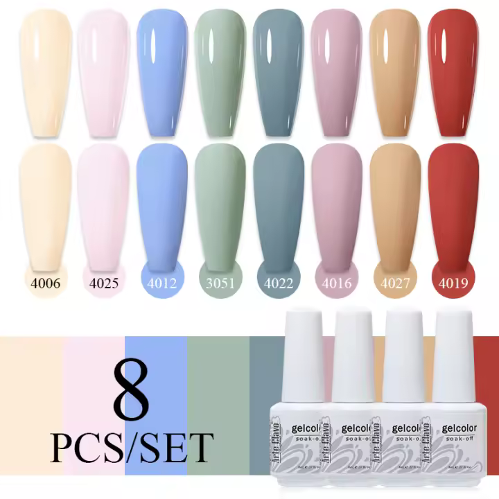 Arte Clavo-Juego de esmaltes en Gel para uñas, barniz semipermanente de colores de invierno, UV, LED, serie roja, 8 piezas - 1