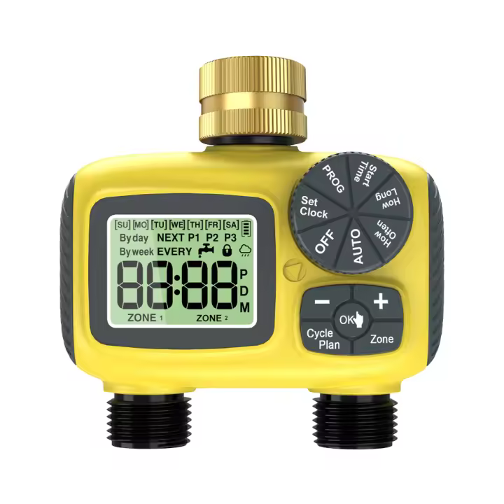 Temporizador de agua de riego de 2 salidas, sistema de riego automático de jardín, controlador de riego programable, retardo de lluvia, aspersión al aire libre - 1