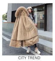 Chaqueta de invierno con capucha para mujer, Parka larga y gruesa con relleno de piel sintética, chaqueta desmontable de talla grande - details 10