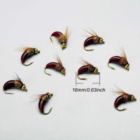 5 uds/10 Uds cabeza de cuentas de latón biónicos Ninfa Scud mosca insecto gusano para trucha pesca de lubina Ninfa cebo para insectos artificiales tamaño del señuelo # 10 - details 2