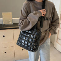 Bolso de hombro cruzado acolchado de algodón para mujer y niña, bolsa de mensajero de gran capacidad, a la moda, Color sólido - details 1