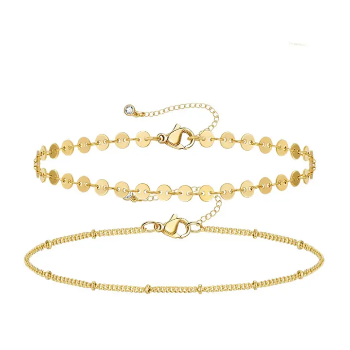 Pulsera de Oro Chapado 14K para Mujeres Conjunto de Pulseras de Cadena Dorada Elegante y Delicada Marca CHAYOU Tamaño 7+2 pulgadas - 1