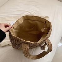 Bolso de paja tejido a mano para mujer, bolsa de hombro de gran capacidad con colgante para axila, Asa superior, Verano - details 21