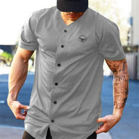 Men Fitness Muscle T-Shirts Summer Mesh Breathable Quick Dry Cardigan Shirts New Casual Fashion Short Sleeve Sports V-neck Tops - details 7