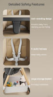 PANGDUBE Silla alta para bebé para alimentar Silla de comedor plegable para bebé Silla reclinable de altura ajustable con ruedas, cesta de almacenamiento, cojín de PU, bandejas dobles - details 13