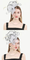 Gorra de Derby a Cuadros con Plumas y Flores para Mujer 2024 Verano Gorra de Boda de Organza con Velo Amplio Ccare de Polyester Secado Normal Instrucciones de Cuidado - details 10
