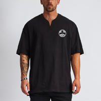 Summer High Quality Cotton Solid Color V-neck T Shirt Gym Bodybuilding Fitness Casual Classic Men's Sport Oversized Clothing - details 2