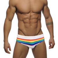 Jessborn calzoncillos de baño para hombre, bañador sexy a la moda con rayas de arcoíris, pantalones cortos de natación de cintura baja, traje de baño de entrenamiento de playa de primavera caliente - details 4