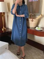 Primavera Verano mujer Casual Denim camisa vestido suelto manga larga cárdigan vestido Corea señoras mujer Denim camisa vestidos largos - details 2