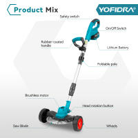 Cortacésped eléctrico sin escobillas YOFIDRA de 9 pulgadas, 36000 RPM, recortadora de césped inalámbrica, herramienta de jardín con longitud ajustable para batería de 21 V y 18 V - details 2