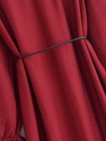 Spring 2025 Women Layered Ruffle V Neck A-line Midi Dress Long Sleeve With Belt Elegant Lady Dresses Burgundy Vestidos - details 15