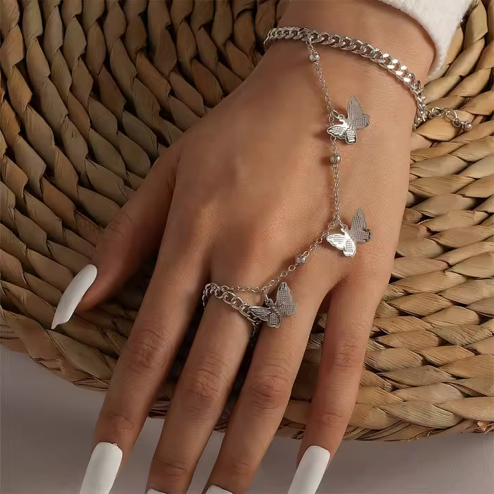 Pulsera de conexión de anillo de dedo ZhongT con cristal para mujeres y niñas pulsera esclava unida de verano Joyería de cadena de mano y espalda - 1