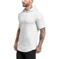 Gym Men Casual Fashion Hooded T Shirt Fitness Slim Fit Elasticity Breathable Bodybuilding Training Short Sleeve Tshirt Tee Tops - details 3