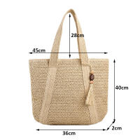 Bolso de paja tejido a mano para mujer, bolsa de hombro de gran capacidad con colgante para axila, Asa superior, Verano - details 26