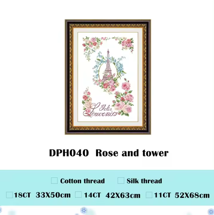Kit de punto de cruz de Rosa y Torre, diseño de flores, hilo de algodón 18ct 14ct 11ct, lienzo sin imprimir, bordado, costura artesanal - 1