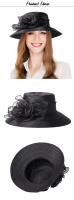 Sombreros Derby de ala ancha para mujer, sombrero elegante de iglesia de flores blancas y negras, tocado nupcial de boda, 2024 - details 0