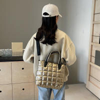 Bolso de hombro cruzado acolchado de algodón para mujer y niña, bolsa de mensajero de gran capacidad, a la moda, Color sólido - details 5