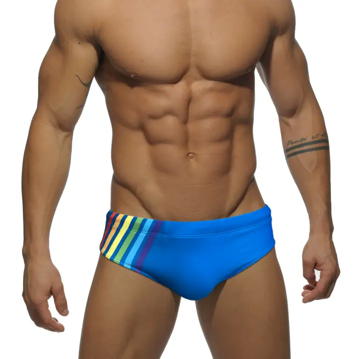 Jessborn calzoncillos de baño para hombre, traje de baño profesional a rayas de arcoíris, a la moda, para la playa - 1