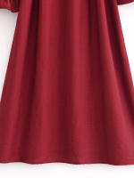 Spring 2025 Women Layered Ruffle V Neck A-line Midi Dress Long Sleeve With Belt Elegant Lady Dresses Burgundy Vestidos - details 14