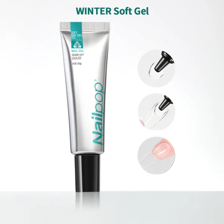 Nailpop Soft Nail Tips Gel EDICIÓN VERANO INVIERNO con Fórmula de Vitamina E para Uñas Postizas Fijación Fuerte y Uñas Hermosas 20g - 1