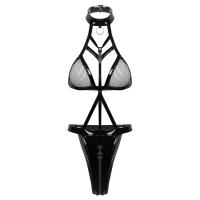 Body de malla de cuero de látex de PU con vendaje negro, lencería Sexy para mujer, peluches exóticos, Catsuit con cremallera en la entrepierna, disfraces de talla grande 2XL - details 13