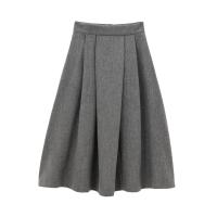 High Street Women Mid Waist Box Pleat A-line Midi Skirt Office Lady Autumn Winter Elegant Skirts Gray faldas mujer - details 1