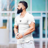 Summer Casual Cotton Breathable Slim T shirt Gym Fitness T-shirt New Fashion Hip Hop Short Sleeves Square Collar Hole Clothing - details 14