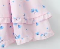 Summer Women Floral Print Sling Mini Dress Ear Fungus Edge Straps Hem Ruffle A-line Holiday Party Dresses Chiffon Robe - details 7